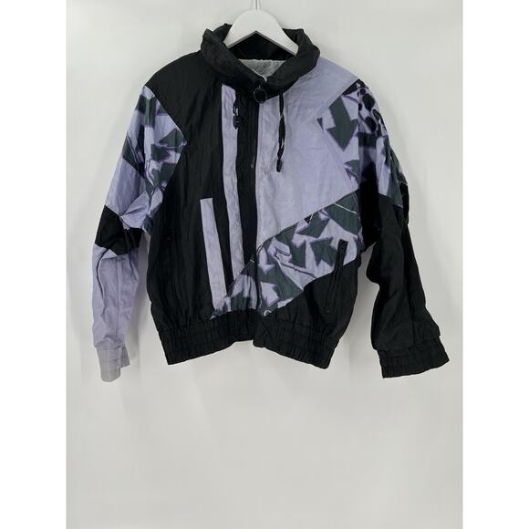 East West Mens Vintage Jacket Medium Black Purple Windbreaker Full Zip Retro - Picture 1 of 16